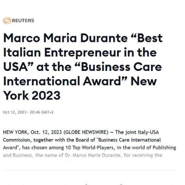 Marco Maria Durante “Best Italian Entrepreneur in the USA” At The “Business Care International Award” New York 2023